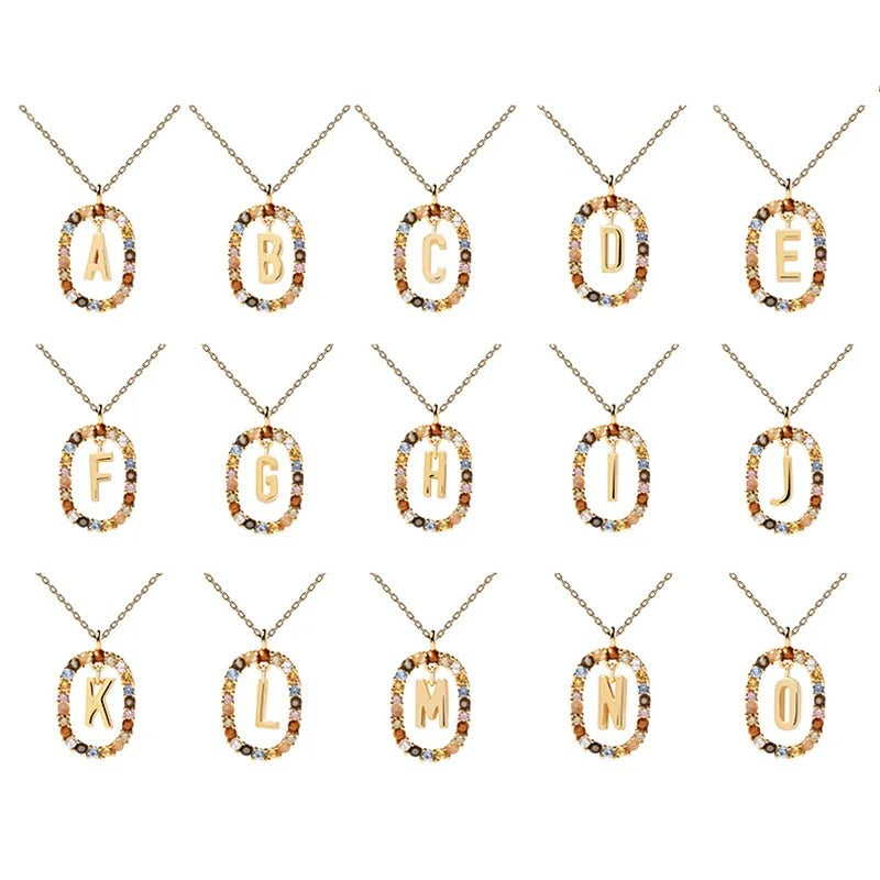 Luxe Charm | 26 Englisch Buchstaben Anhänger 925 Sterling Silber Bunte Zirkonia Buchstaben Halskette Choker