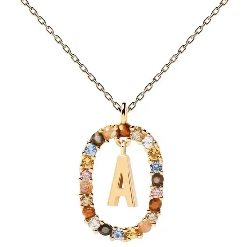 Luxe Charm | 26 Englisch Buchstaben Anhänger 925 Sterling Silber Bunte Zirkonia Buchstaben Halskette Choker